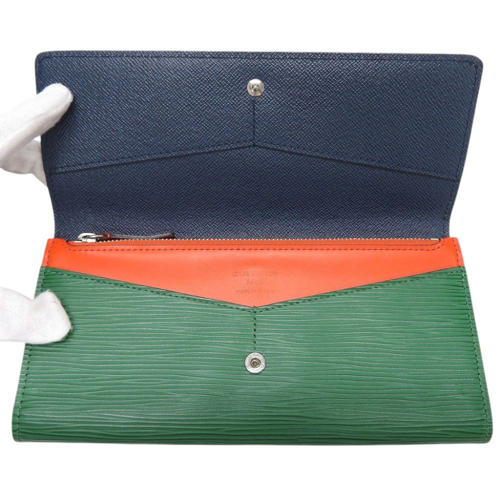 Louis Vuitton Portefeuille Flor Epi Navy Green Orange Wallet — view 5