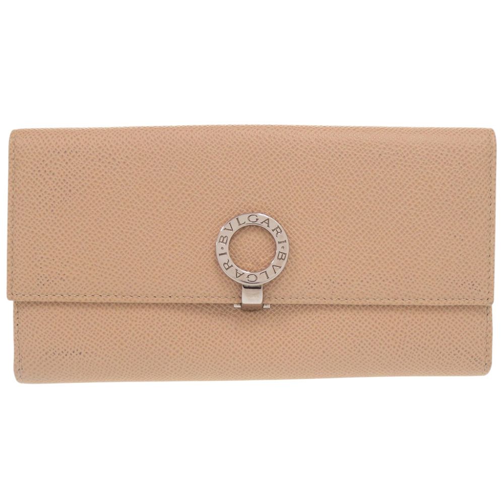 Bvlgari Logo Clip Wallet Calfskin Beige
