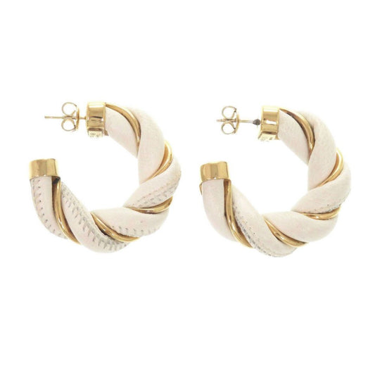 Bottega Veneta Twist Hoop 925 Sterling Silver Leather Gold White Earrings