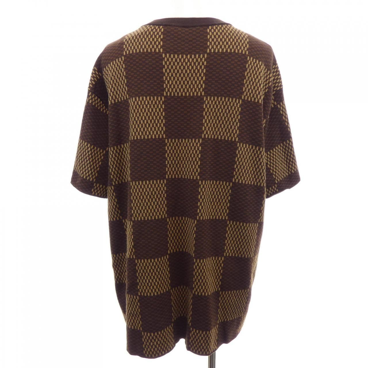 Louis Vuitton Short Sleeve Cotton Damier Crew Neck with Strass LV Patch Knit — view 2