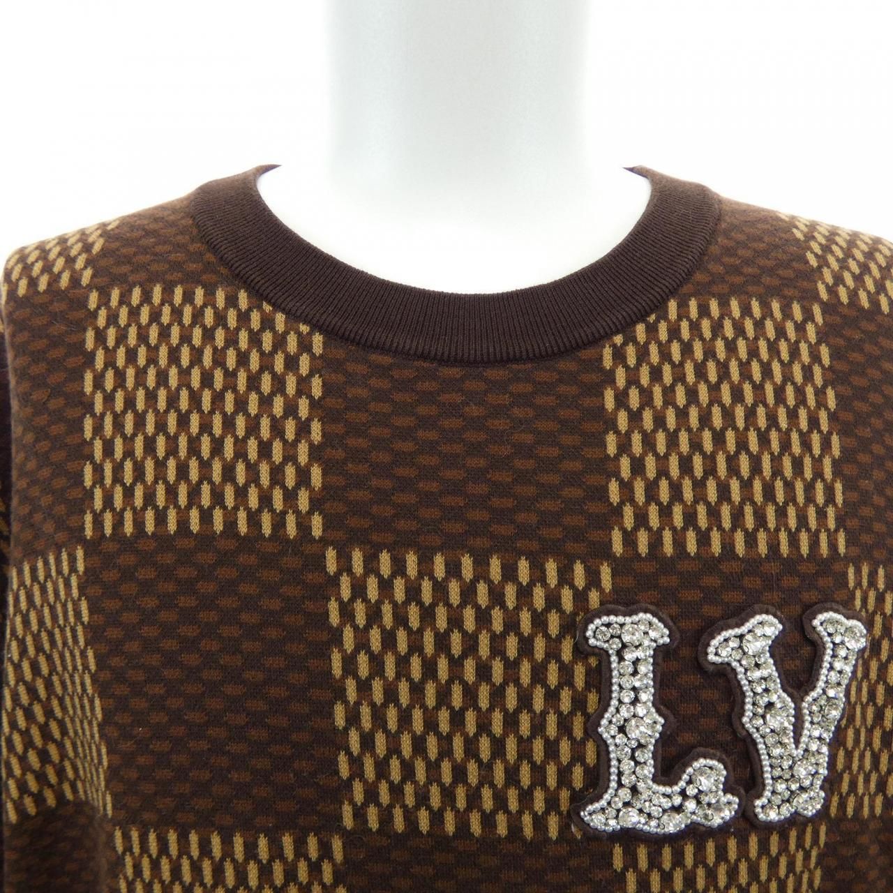 Louis Vuitton Short Sleeve Cotton Damier Crew Neck with Strass LV Patch Knit — view 5