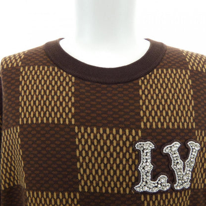 Louis Vuitton Short Sleeve Cotton Damier Crew Neck with Strass LV Patch Knit — view 5