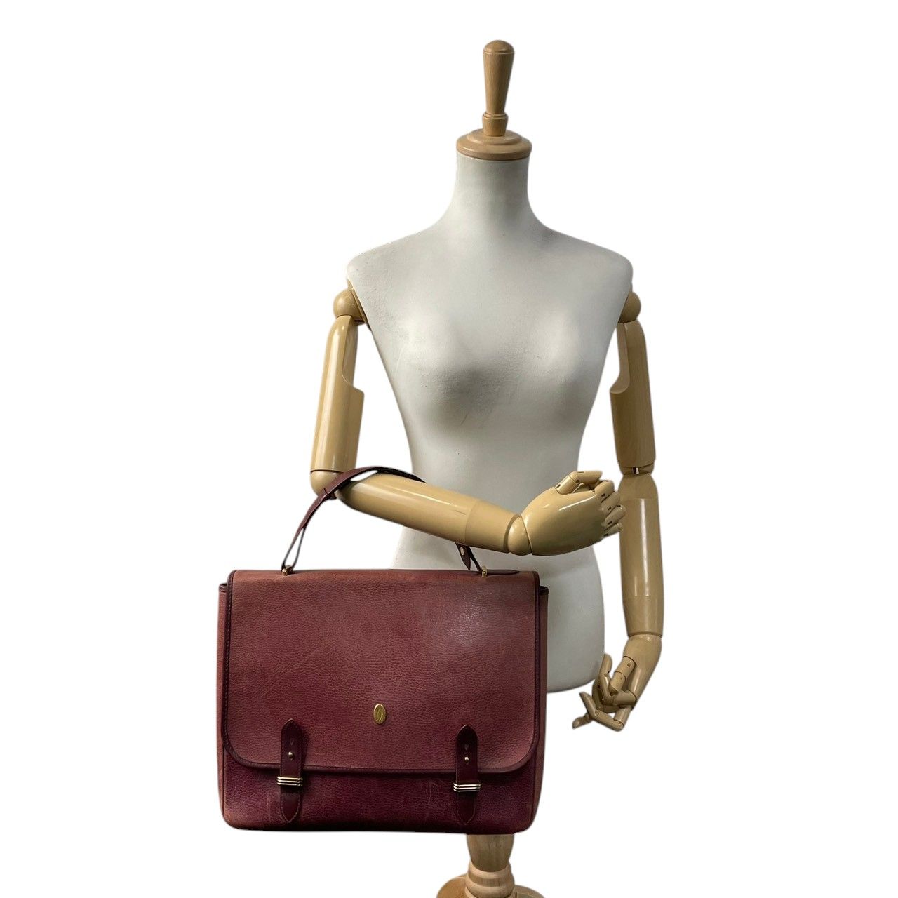 Cartier Must Line Leather Business Briefcase Handbag Handle Bordeaux Red Purple — view 4