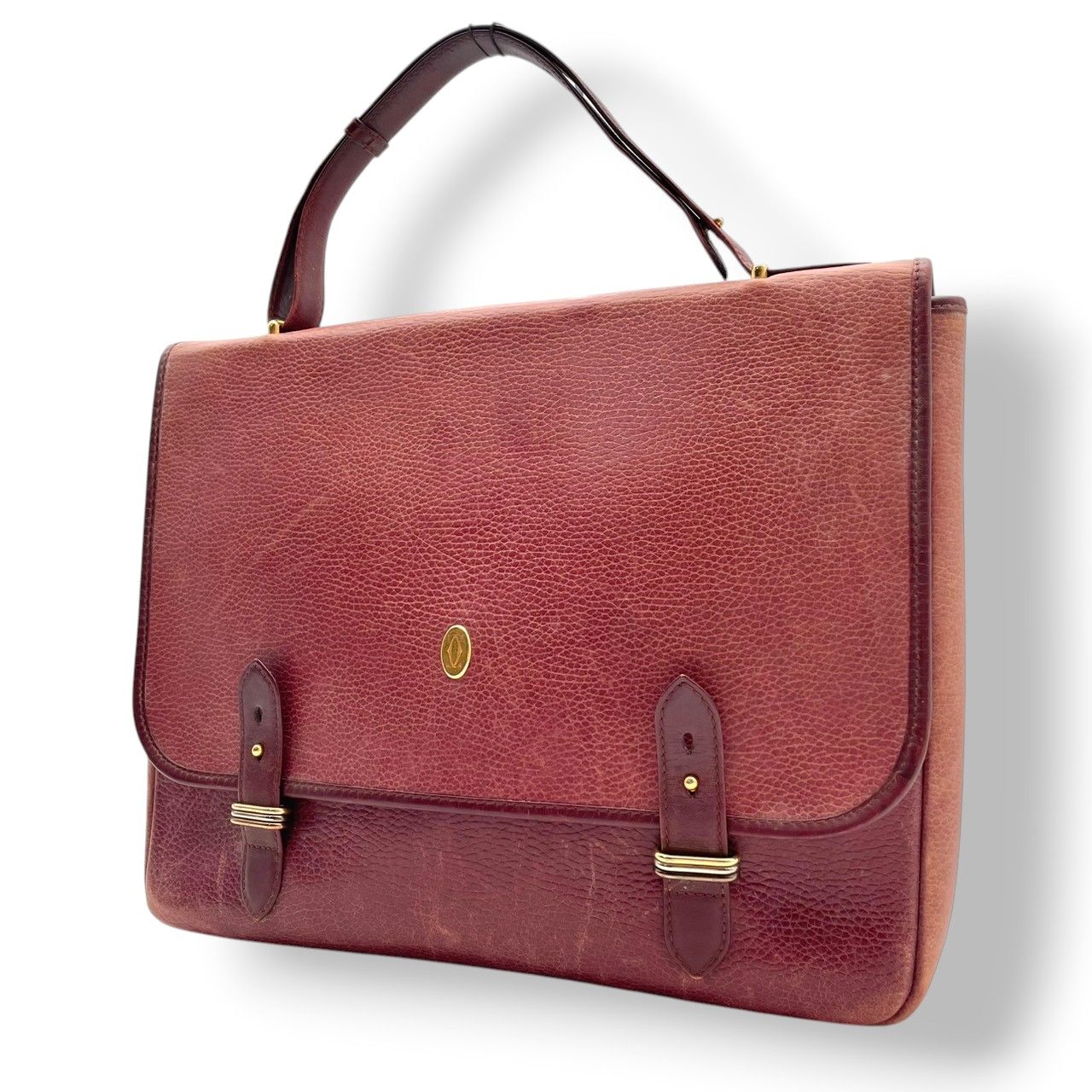 Cartier Must Line Leather Business Briefcase Handbag Handle Bordeaux Red Purple