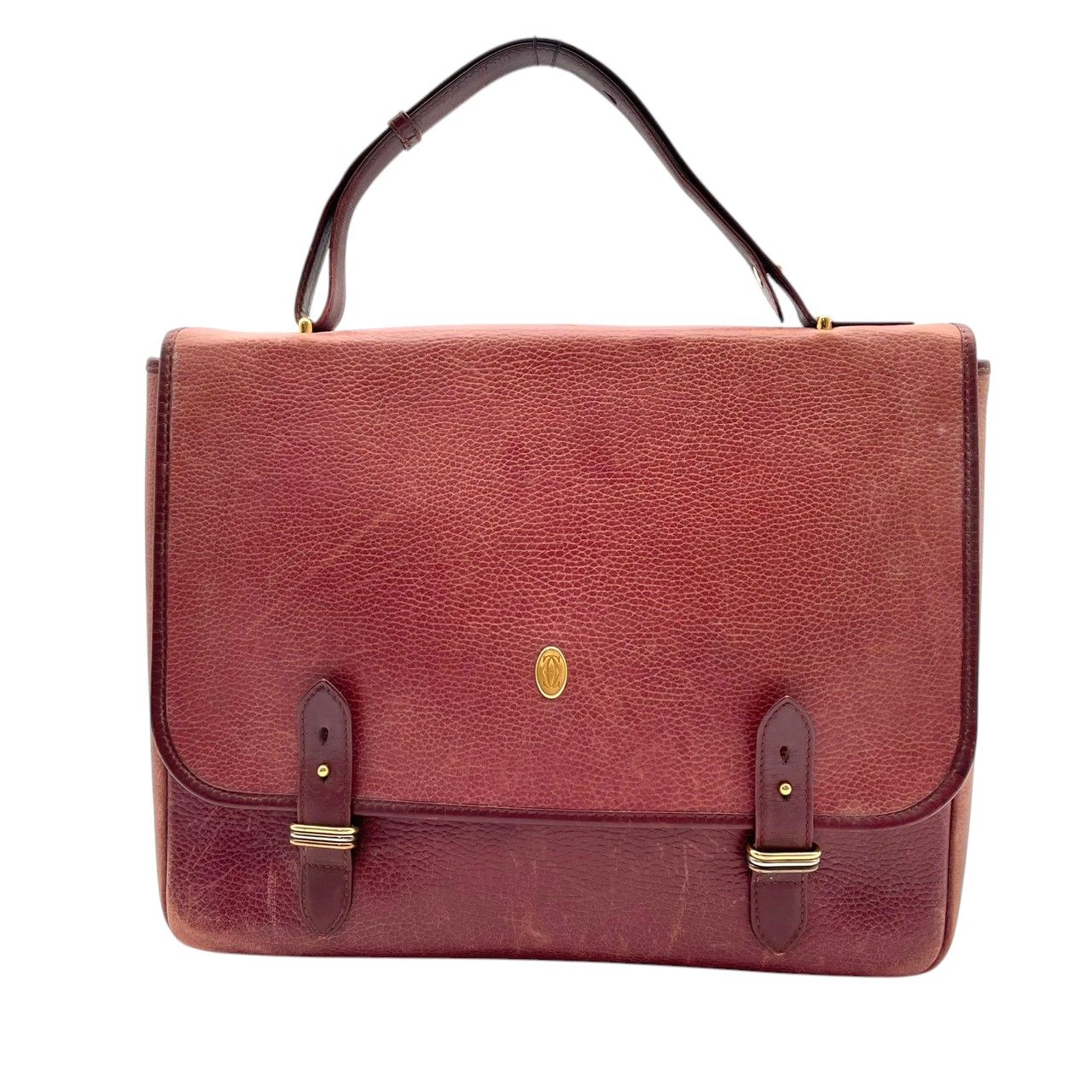 Cartier Must Line Leather Business Briefcase Handbag Handle Bordeaux Red Purple — view 2