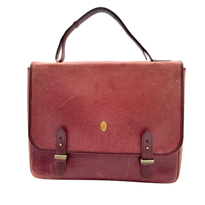Cartier Must Line Leather Business Briefcase Handbag Handle Bordeaux Red Purple — view 2