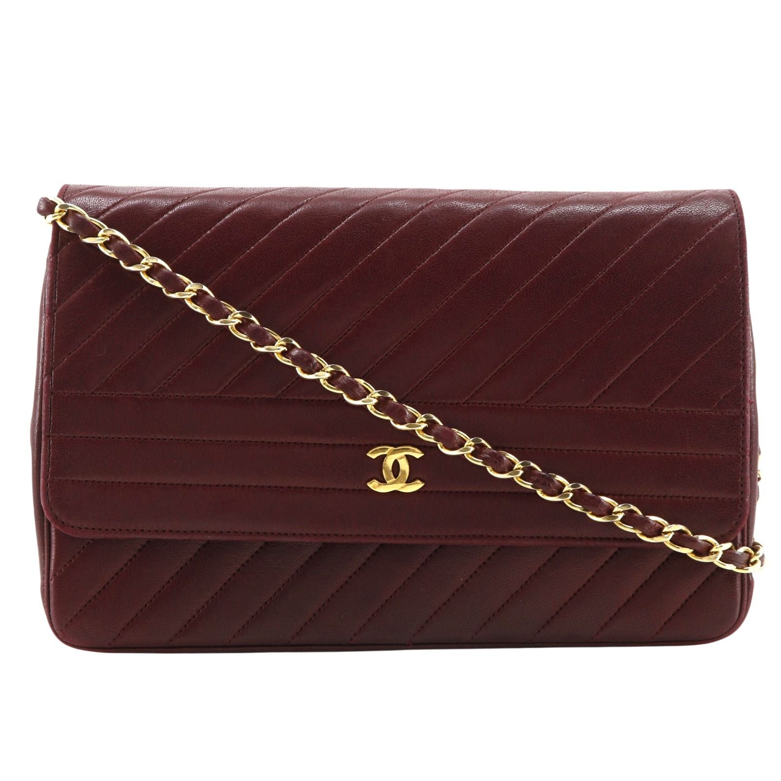 Chanel Blanc Chain Shoulder Vintage Calf Bordeaux