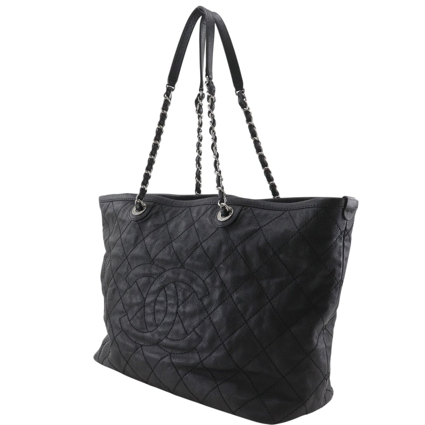 Chanel Chain Tote Quilted CC Logo Caviar Leather Black — view 2