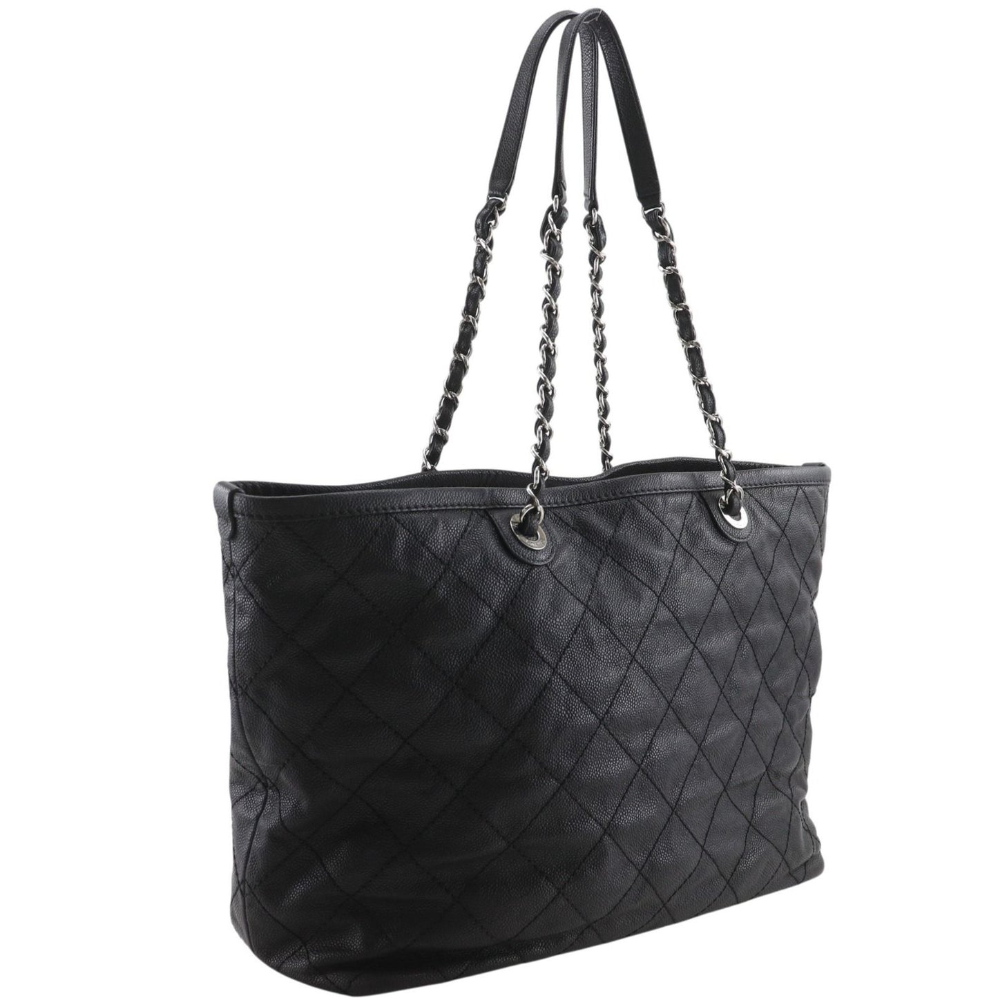 Chanel Chain Tote Quilted CC Logo Caviar Leather Black — view 3