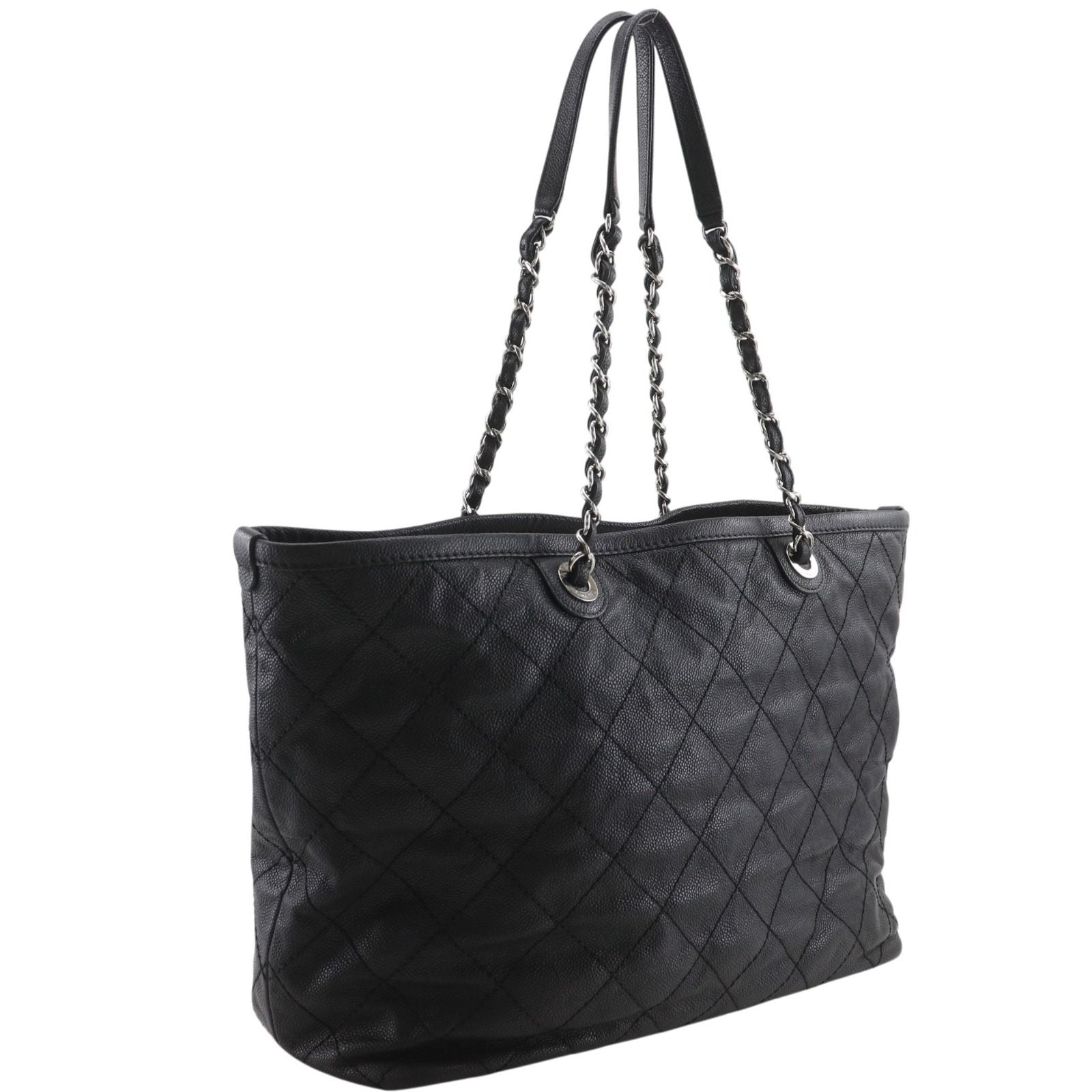 Chanel Chain Tote Quilted CC Logo Caviar Leather Black — view 3
