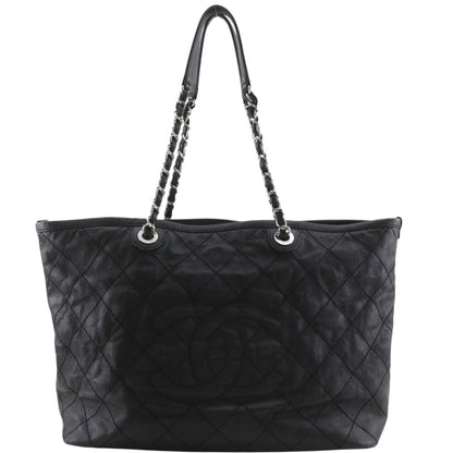 Chanel Chain Tote Quilted CC Logo Caviar Leather Black