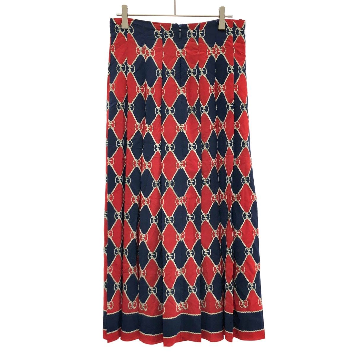 Gucci GG Silk Pleated Skirt Red Navy 42 — view 2