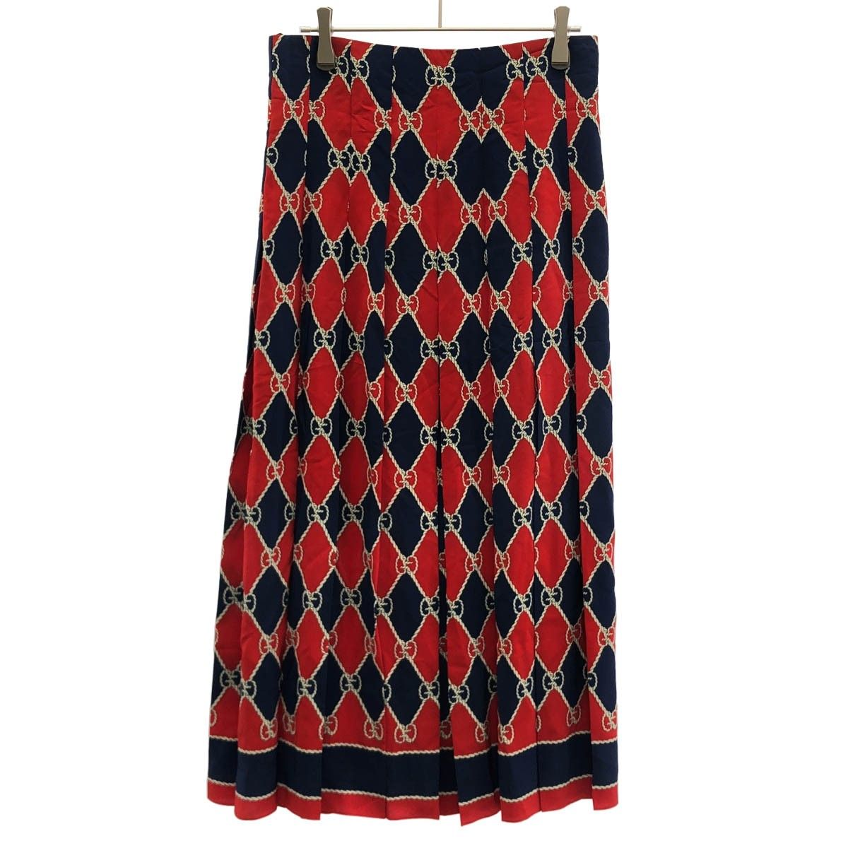 Gucci GG Silk Pleated Skirt Red Navy 42