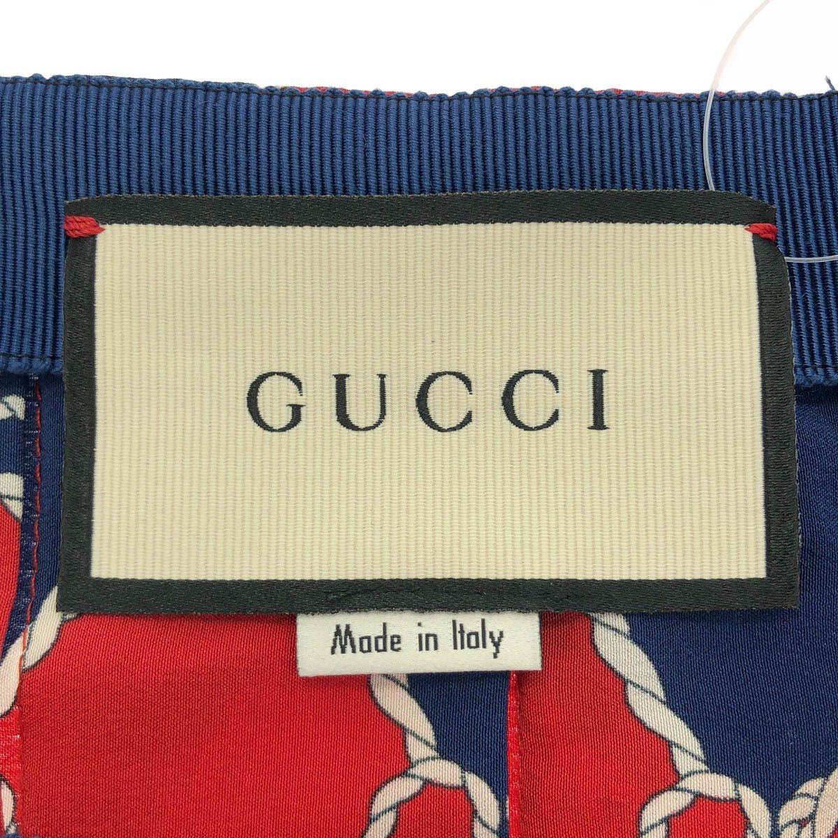 Gucci GG Silk Pleated Skirt Red Navy 42 — view 3