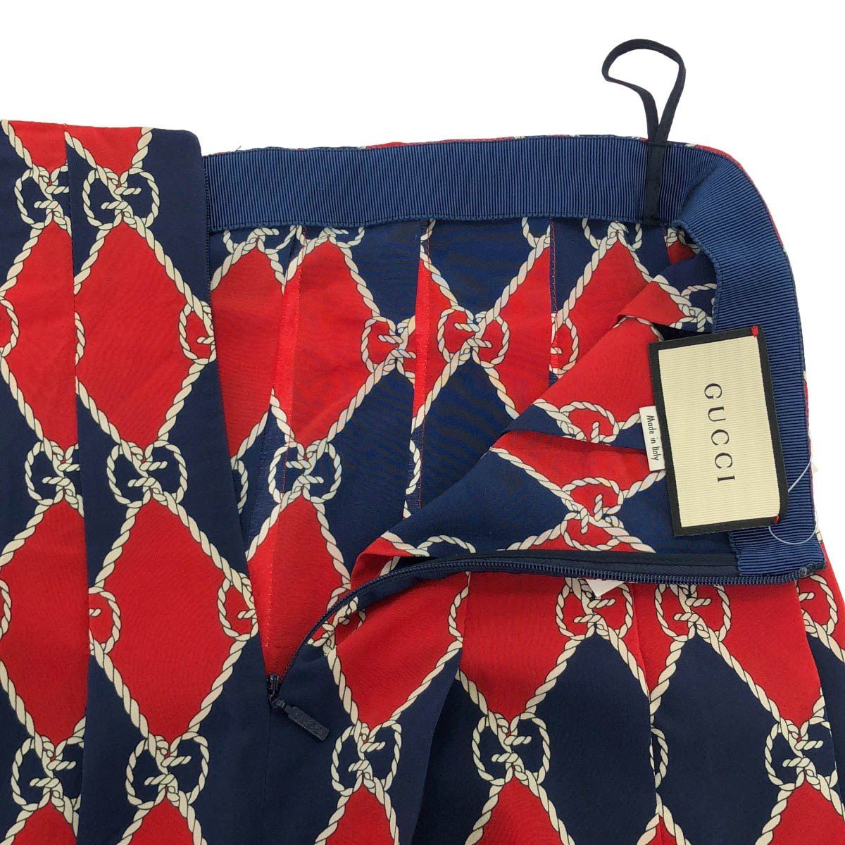 Gucci GG Silk Pleated Skirt Red Navy 42 — view 4