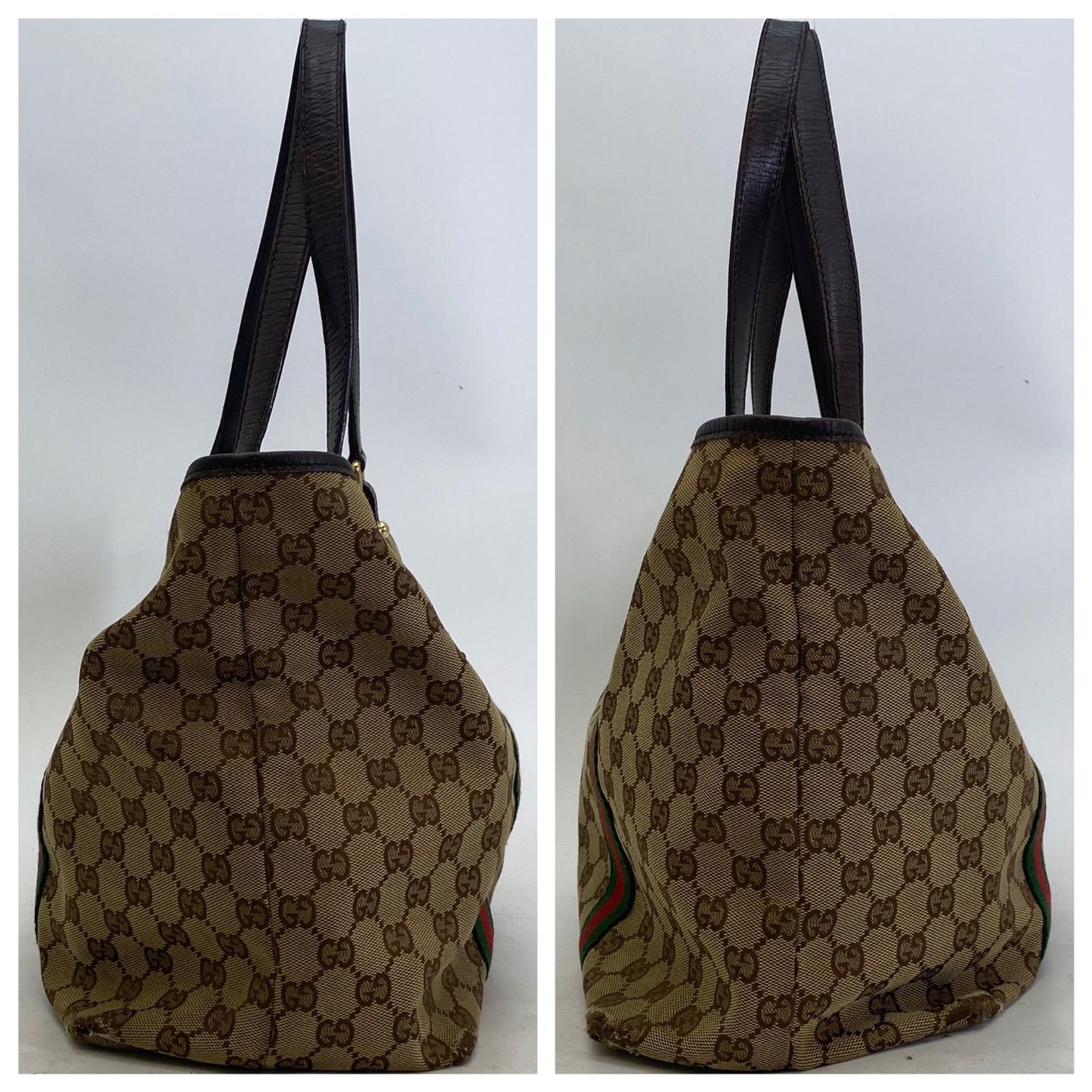 Gucci GG Canvas Tote Webbing Line Brown — view 7