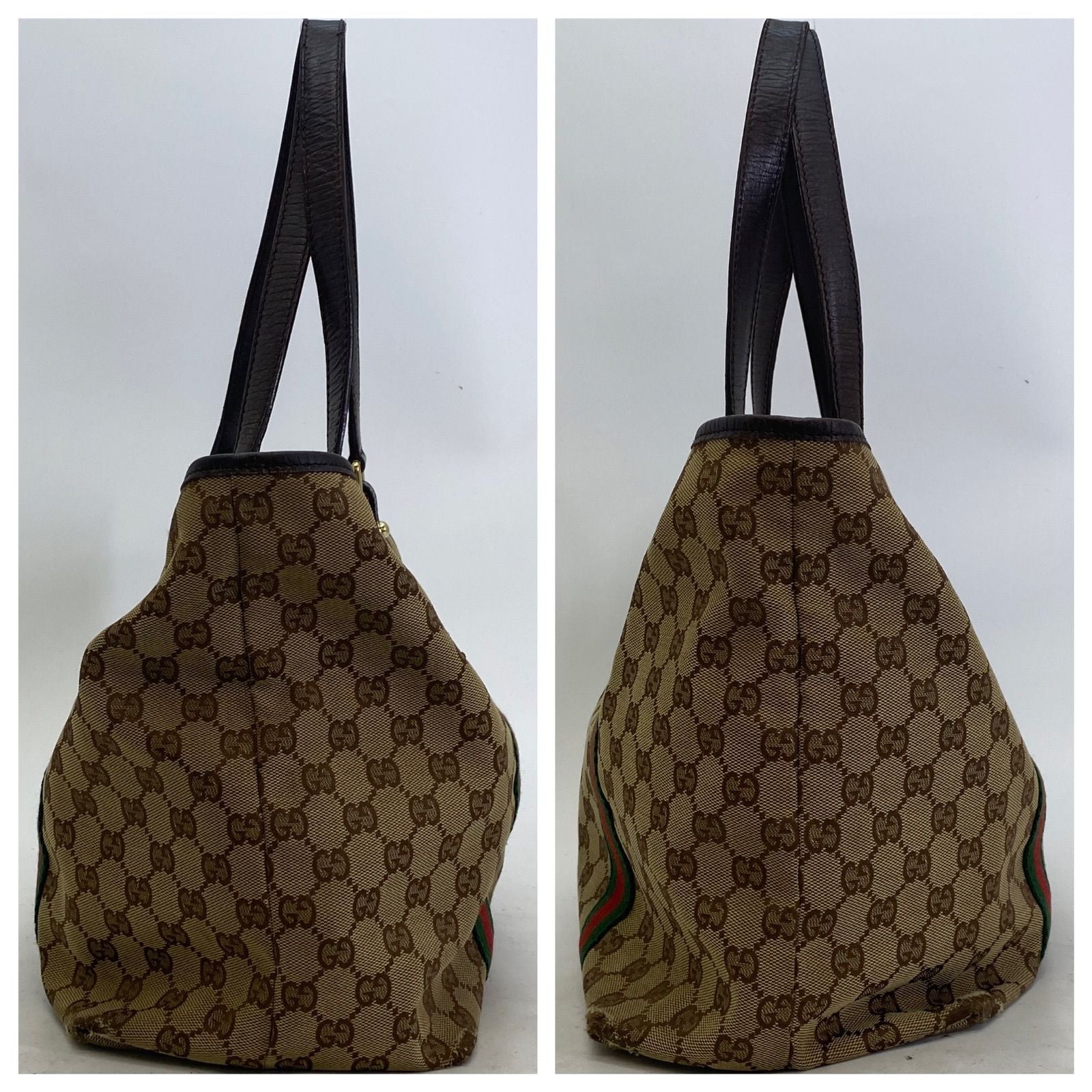 Gucci GG Canvas Tote Webbing Line Brown — view 7