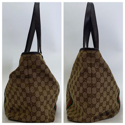 Gucci GG Canvas Tote Webbing Line Brown — view 7