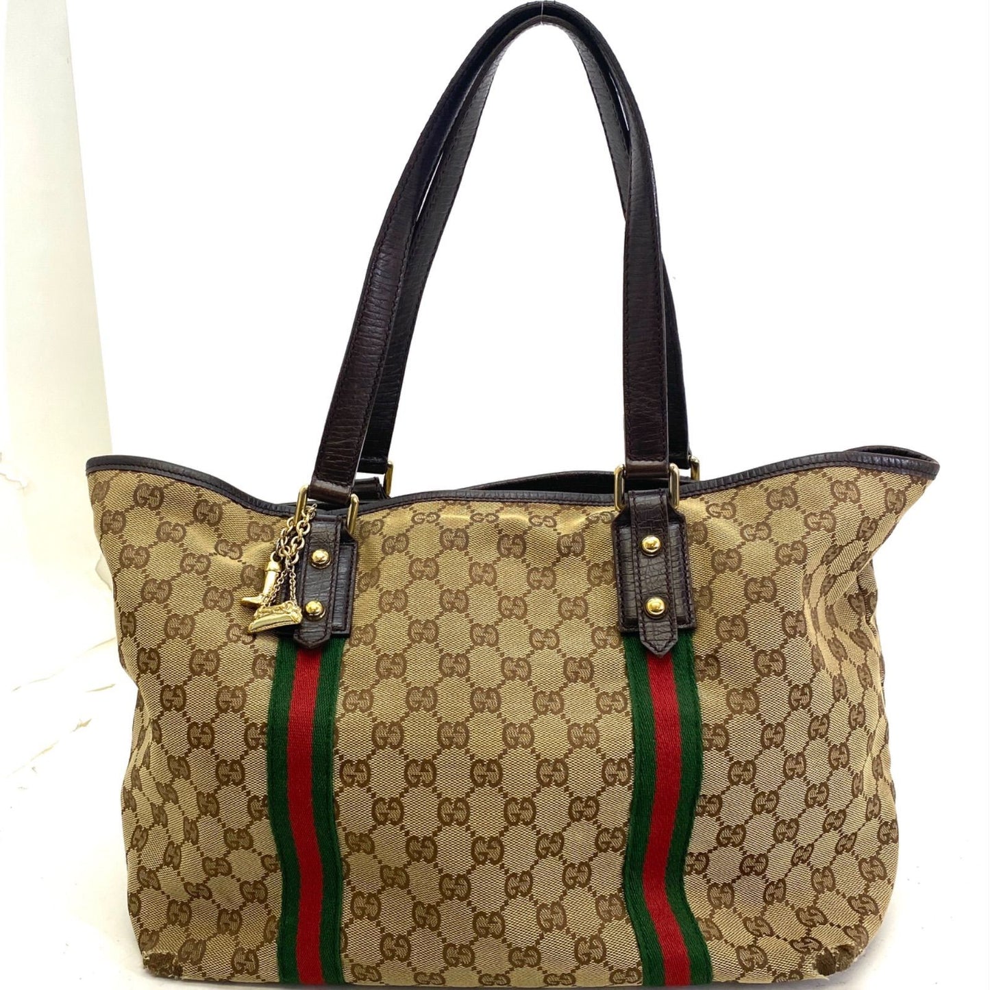Gucci GG Canvas Tote Webbing Line Brown