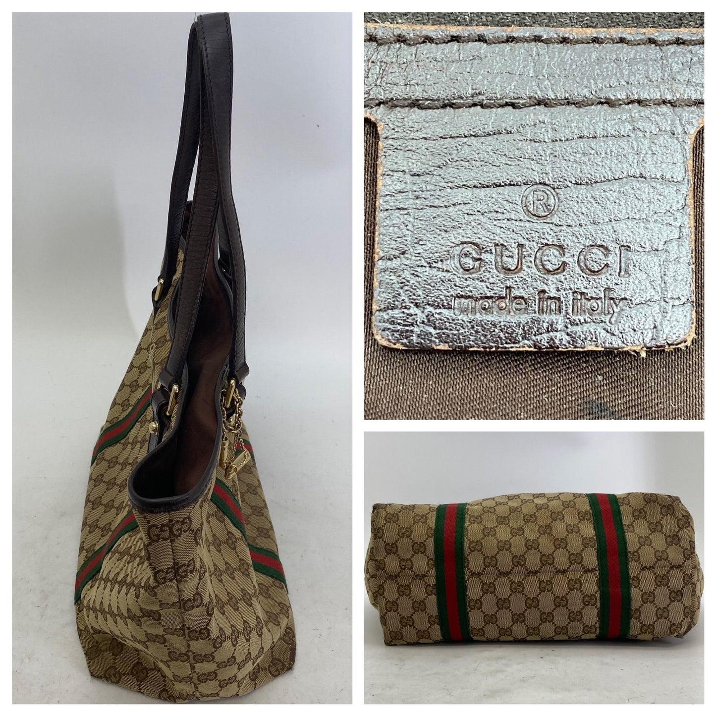 Gucci GG Canvas Tote Webbing Line Brown — view 4
