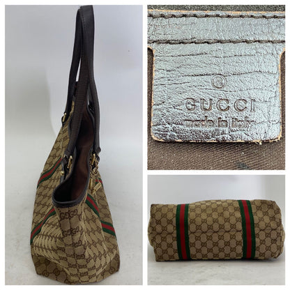 Gucci GG Canvas Tote Webbing Line Brown — view 4