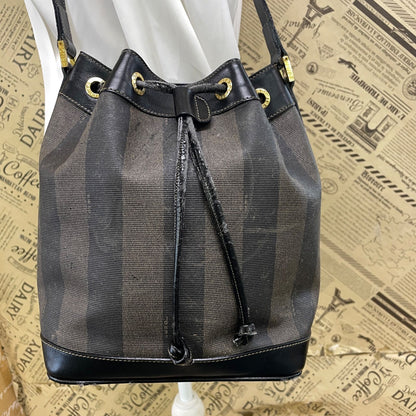 Fendi Pecan Drawstring Shoulder Bag Black