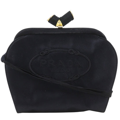 Prada Logo Kiss Lock 2-Way Clutch Satin Black