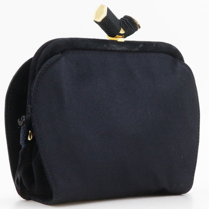 Prada Logo Kiss Lock 2-Way Clutch Satin Black — view 3