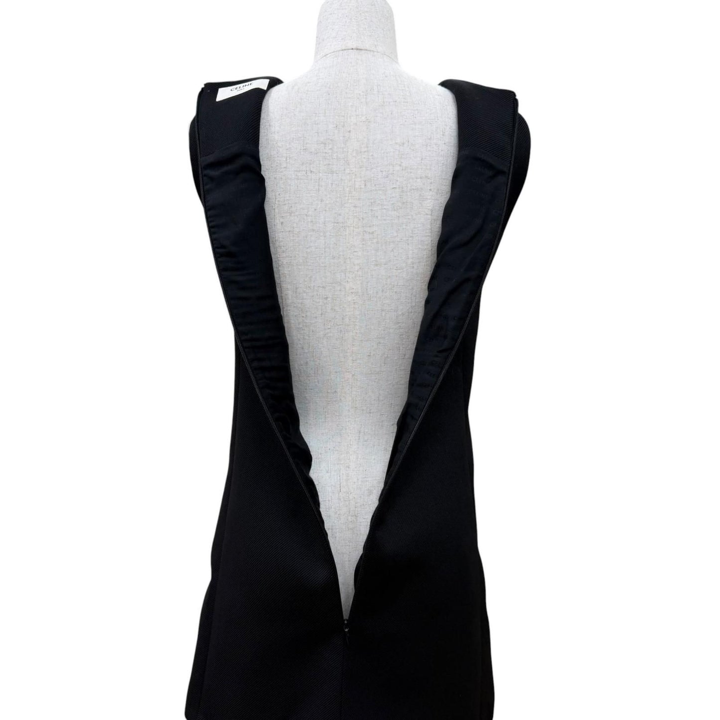 Celine Wool Silk Mixed Triomphe Gold Button Sleeveless Dress Black 34 French — view 5