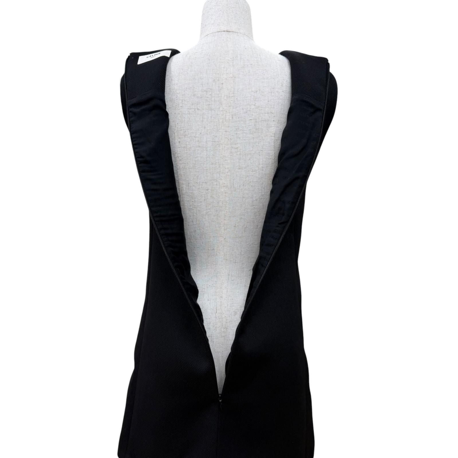 Celine Wool Silk Mixed Triomphe Gold Button Sleeveless Dress Black 34 French — view 5