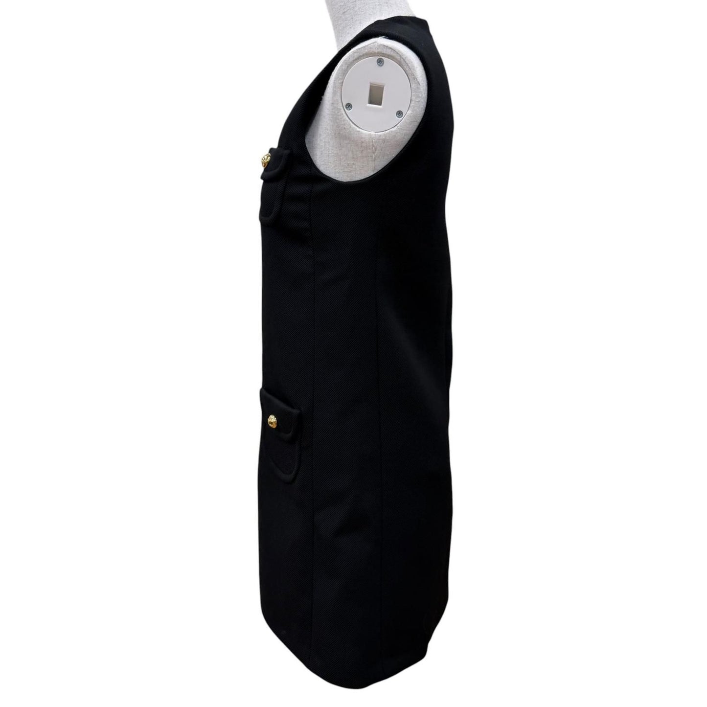 Celine Wool Silk Mixed Triomphe Gold Button Sleeveless Dress Black 34 French — view 3