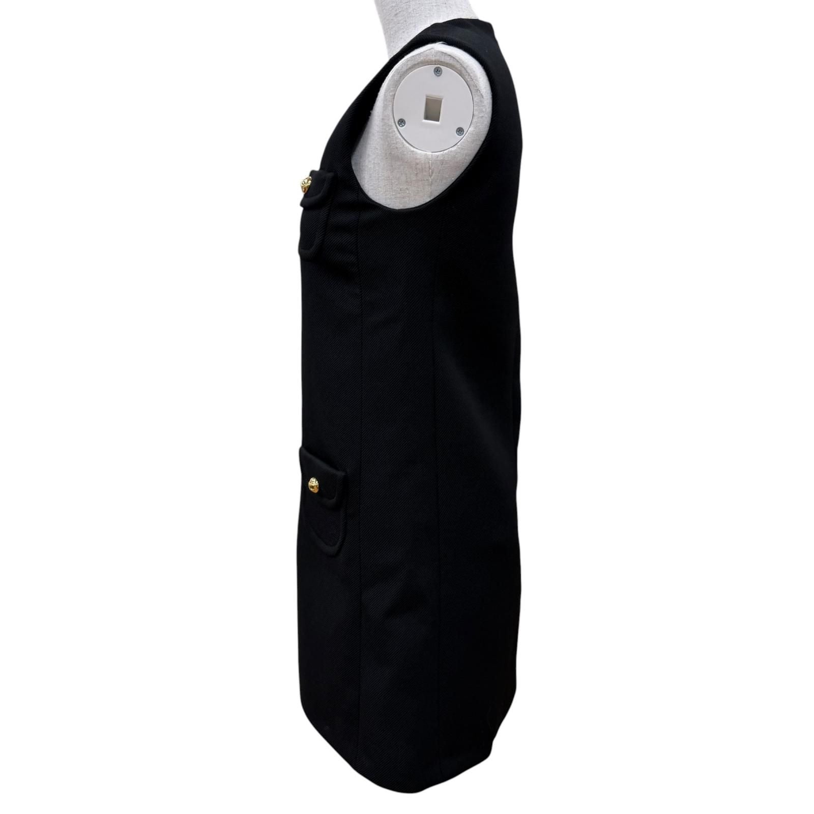 Celine Wool Silk Mixed Triomphe Gold Button Sleeveless Dress Black 34 French — view 3