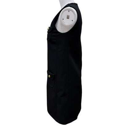 Celine Wool Silk Mixed Triomphe Gold Button Sleeveless Dress Black 34 French — view 3