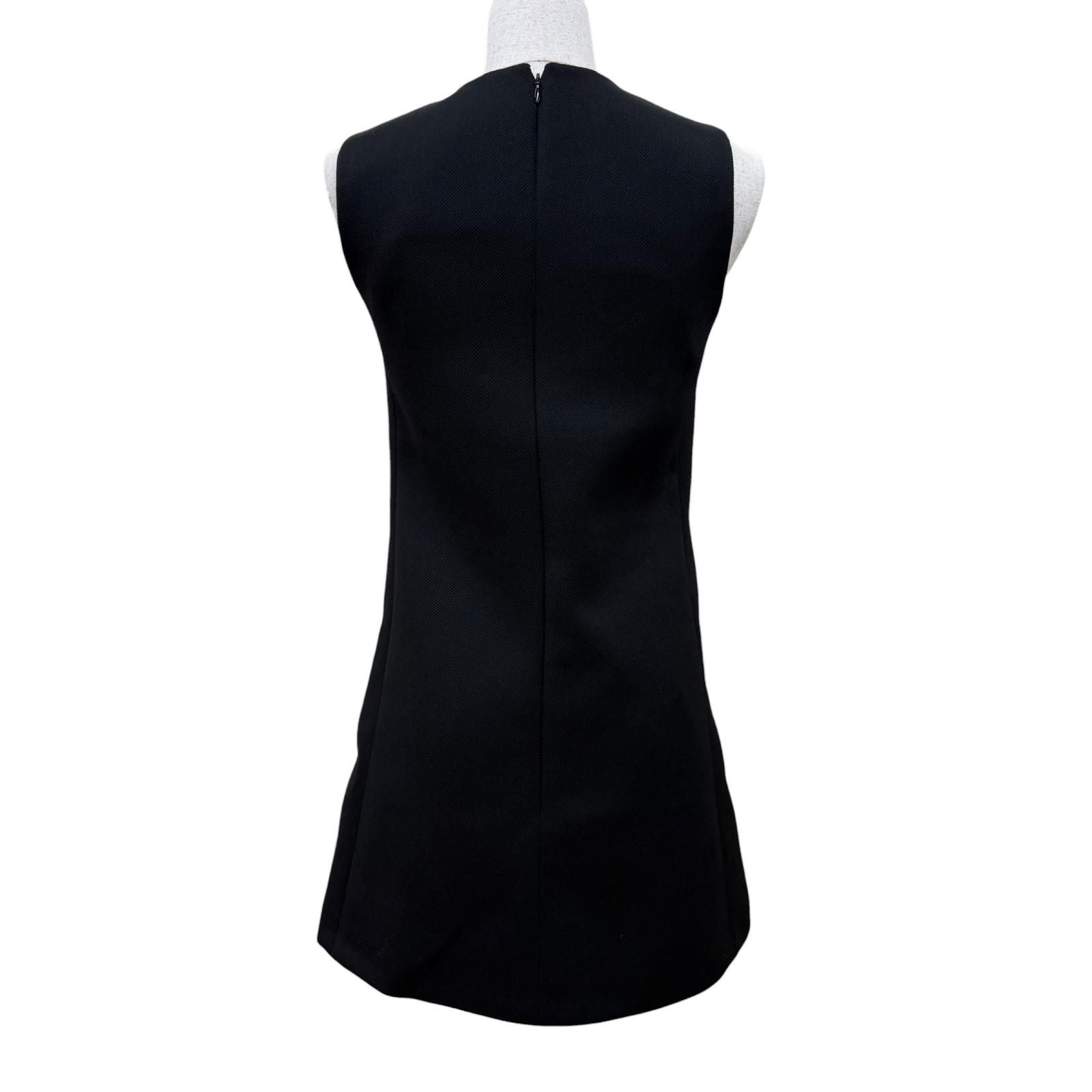 Celine Wool Silk Mixed Triomphe Gold Button Sleeveless Dress Black 34 French — view 4