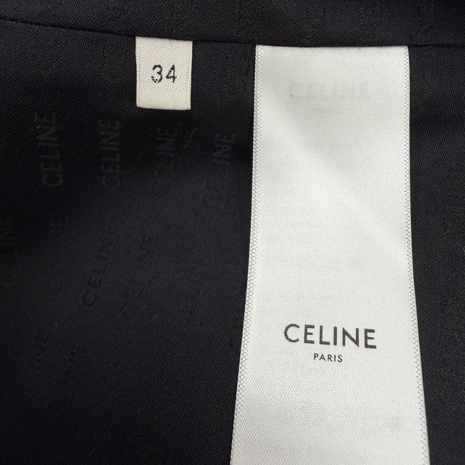 Celine Wool Silk Mixed Triomphe Gold Button Sleeveless Dress Black 34 French — view 8