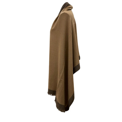 Louis Vuitton Wool Cashmere Logo with Fringe Large Shawl Brown Scarf — view 4