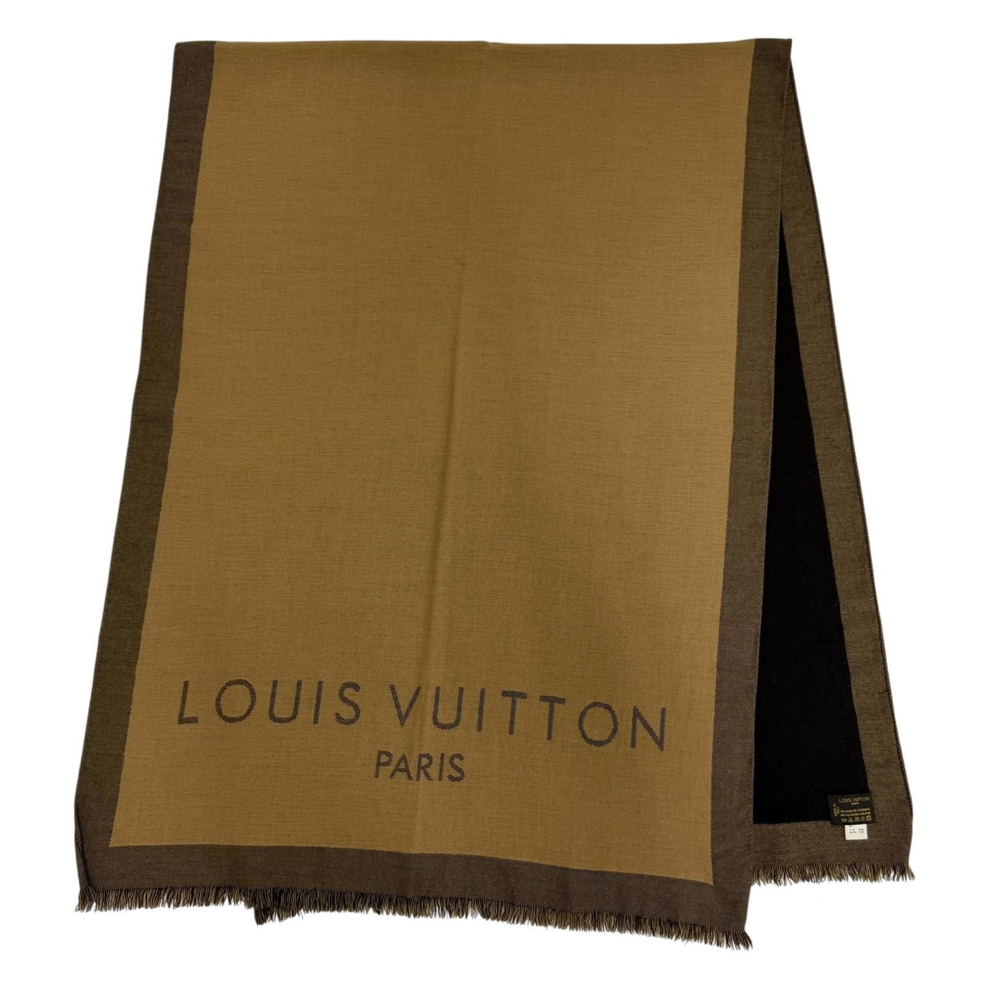 Louis Vuitton Wool Cashmere Logo with Fringe Large Shawl Brown Scarf — view 6