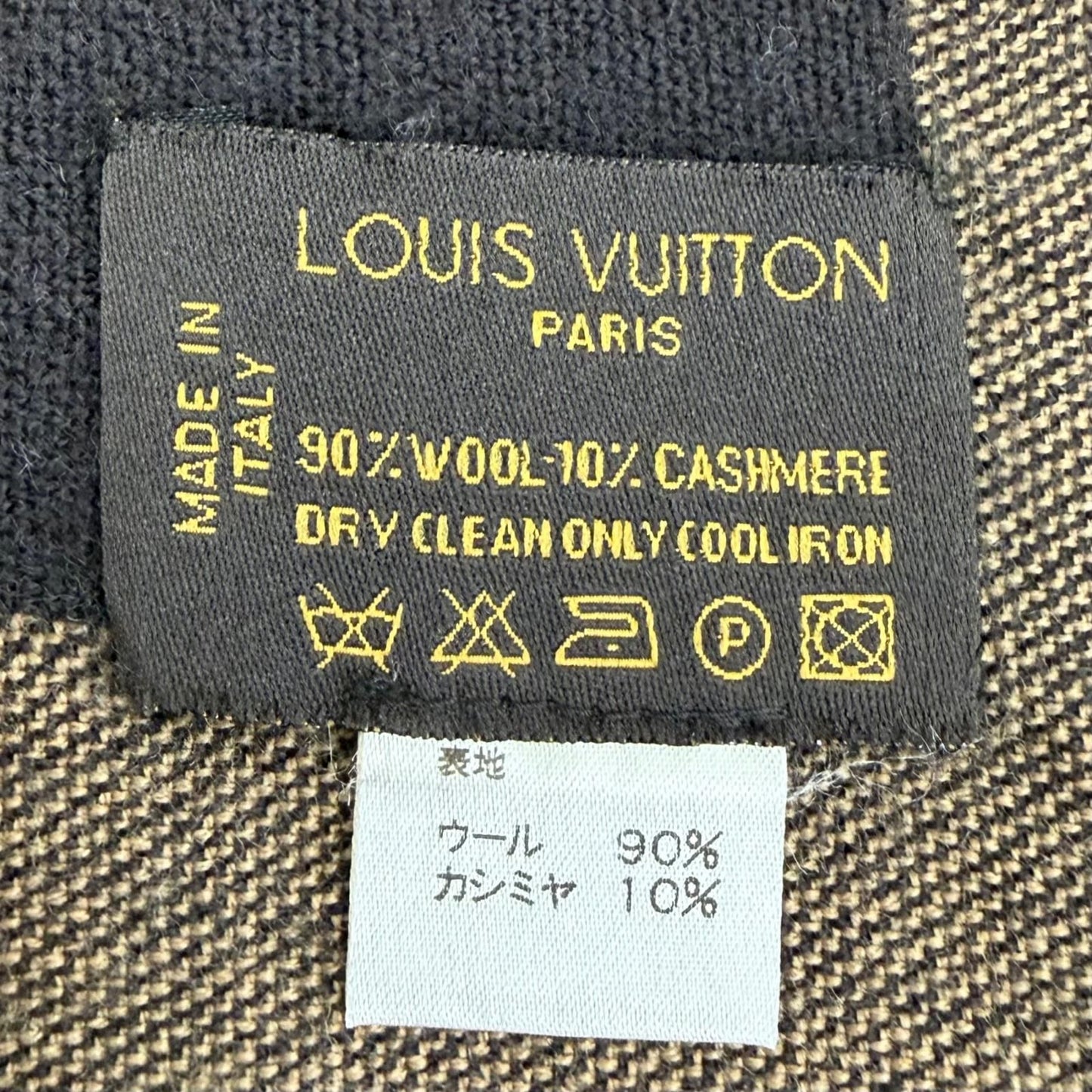Louis Vuitton Wool Cashmere Logo with Fringe Large Shawl Brown Scarf — view 9