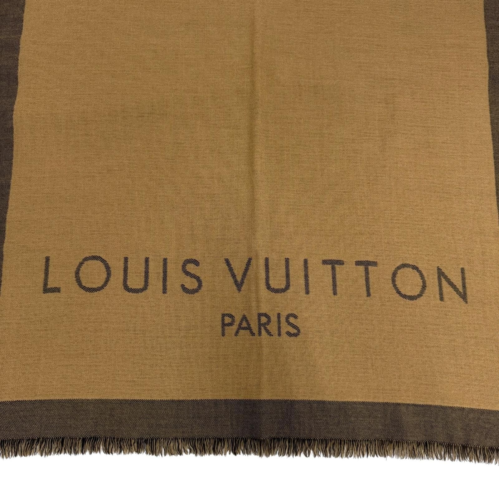 Louis Vuitton Wool Cashmere Logo with Fringe Large Shawl Brown Scarf — view 7