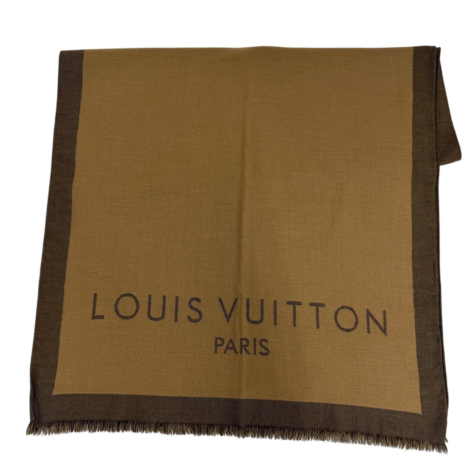 Louis Vuitton Wool Cashmere Logo with Fringe Large Shawl Brown Scarf