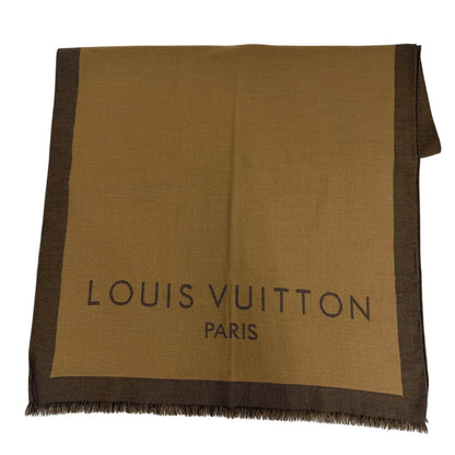 Louis Vuitton Wool Cashmere Logo with Fringe Large Shawl Brown Scarf