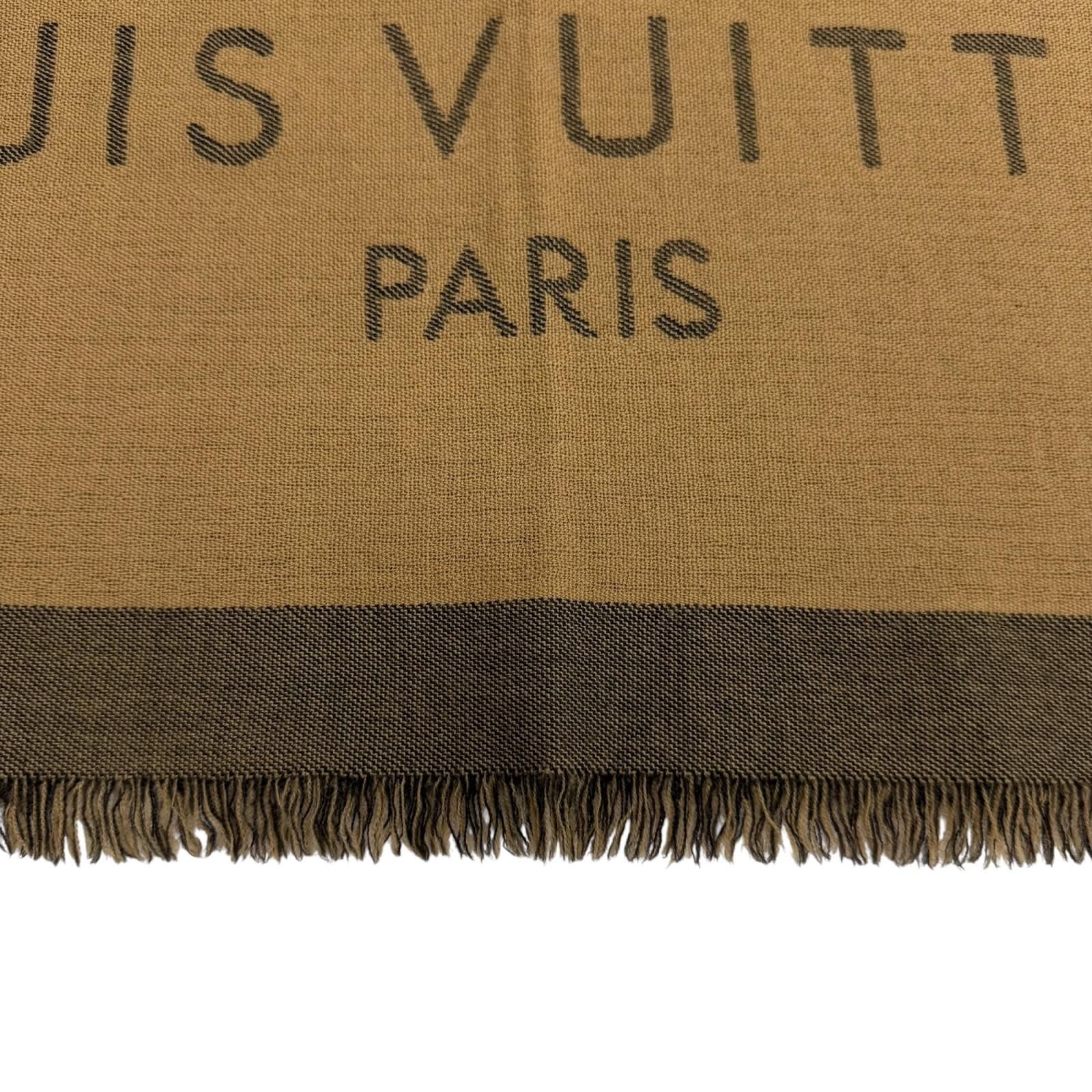 Louis Vuitton Wool Cashmere Logo with Fringe Large Shawl Brown Scarf — view 8