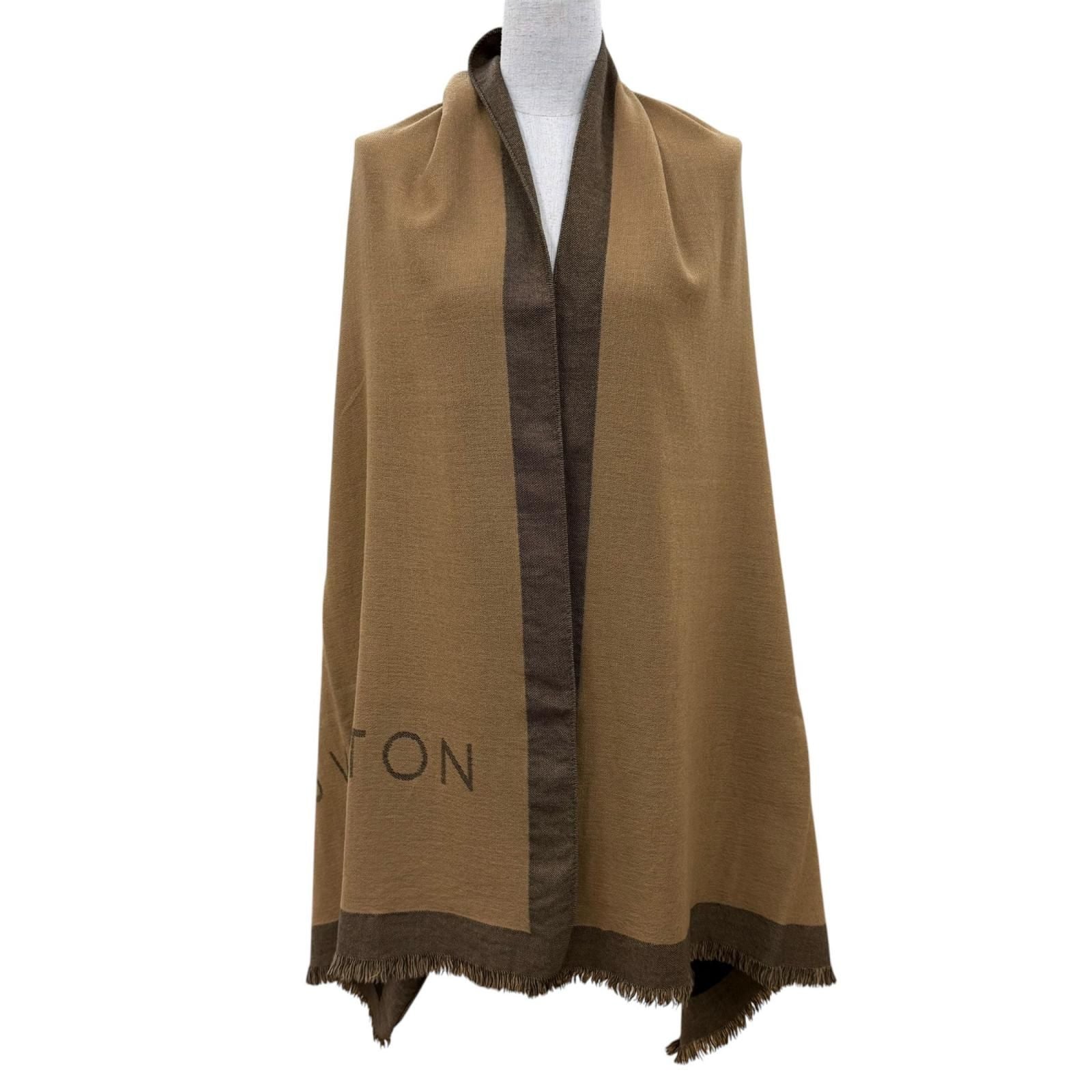 Louis Vuitton Wool Cashmere Logo with Fringe Large Shawl Brown Scarf — view 3