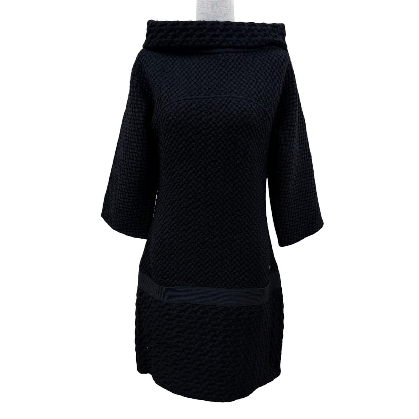 Chanel Wool Here Button Boat Neck Knit Long Sleeve Dress Black 36