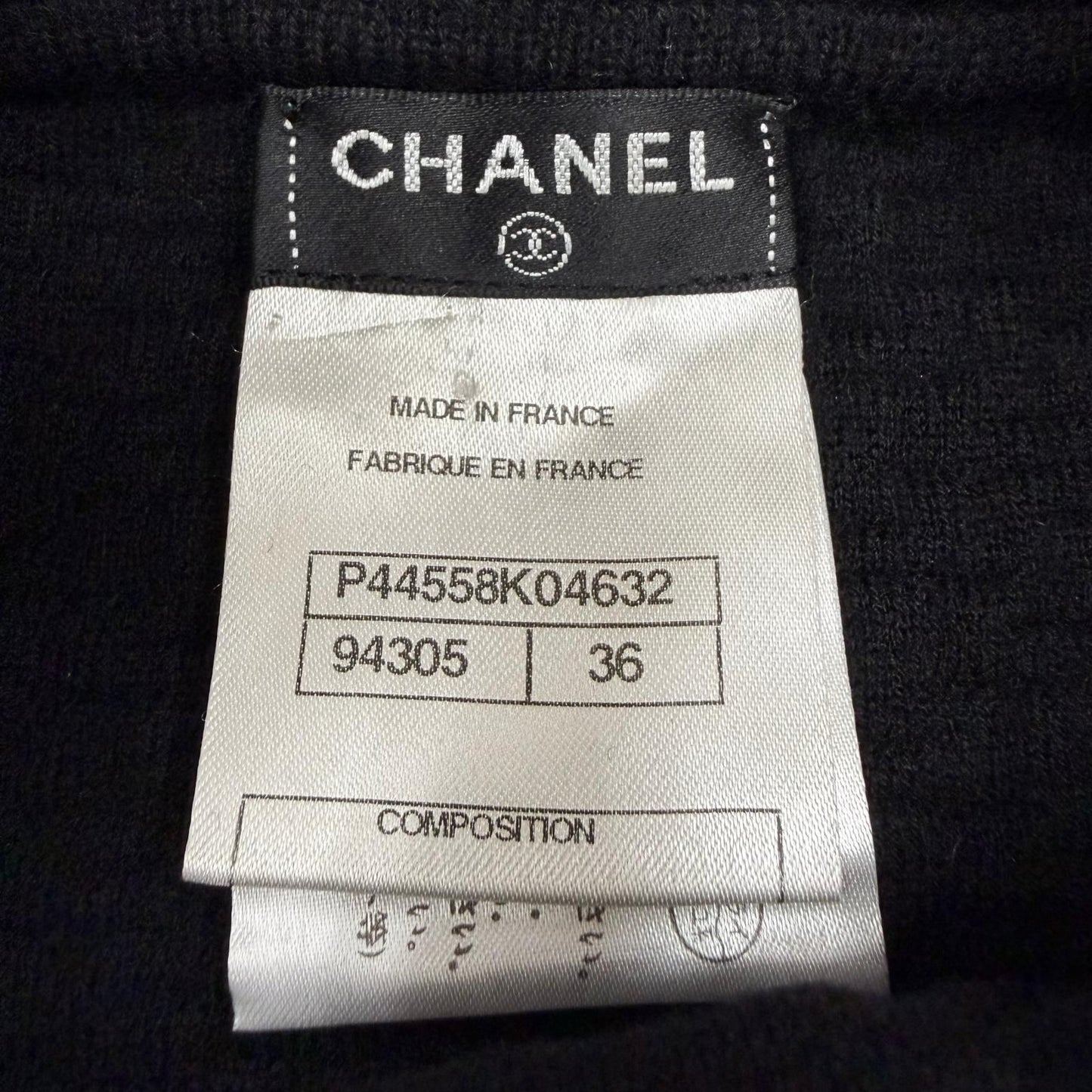 Chanel Wool Here Button Boat Neck Knit Long Sleeve Dress Black 36 — view 6