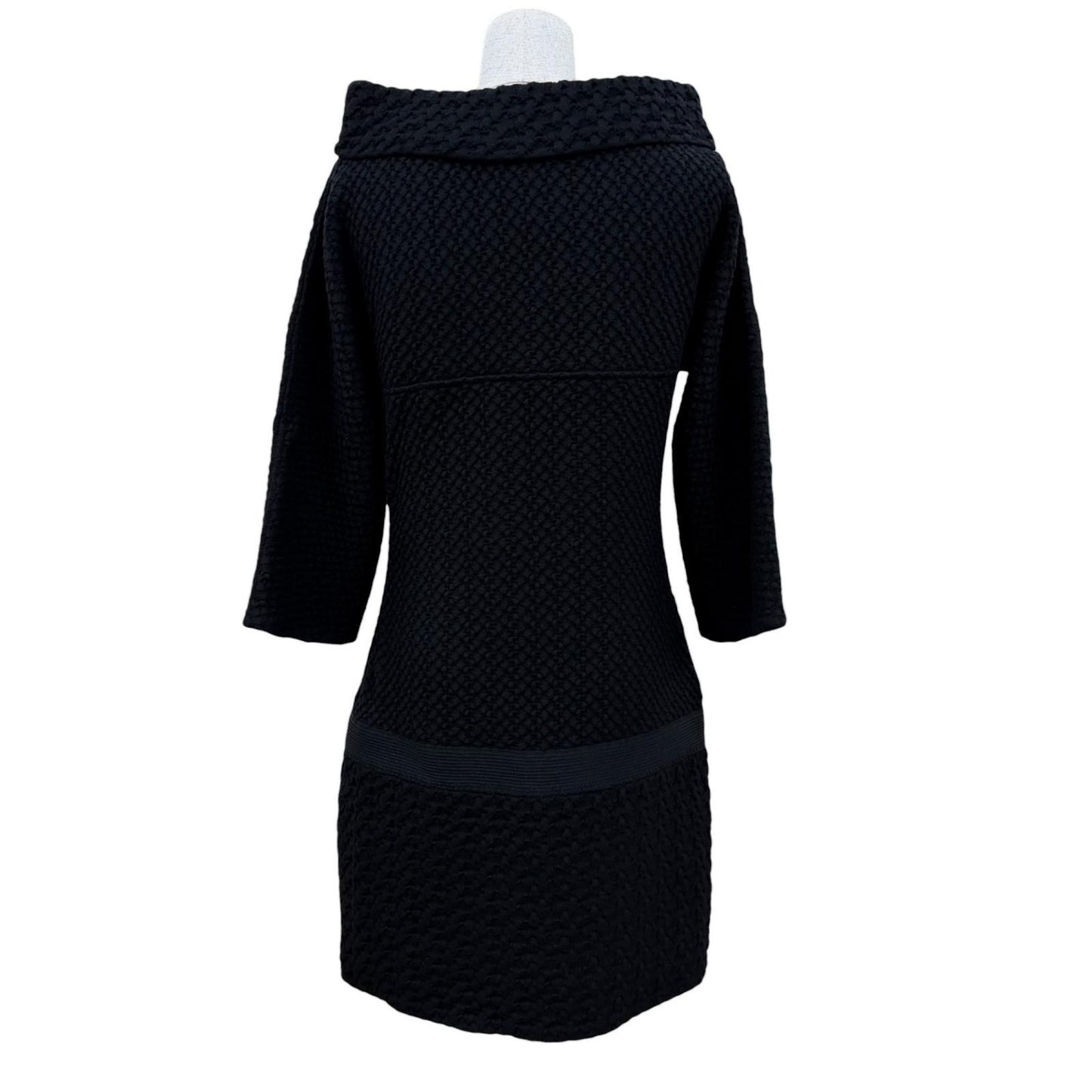 Chanel Wool Here Button Boat Neck Knit Long Sleeve Dress Black 36 — view 4