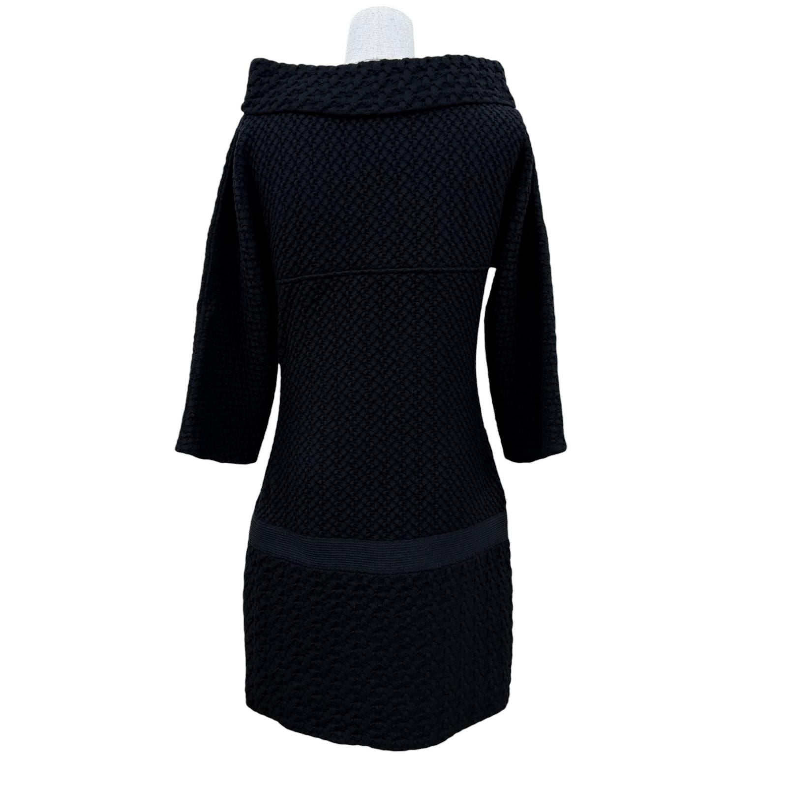 Chanel Wool Here Button Boat Neck Knit Long Sleeve Dress Black 36 — view 4