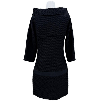 Chanel Wool Here Button Boat Neck Knit Long Sleeve Dress Black 36 — view 4