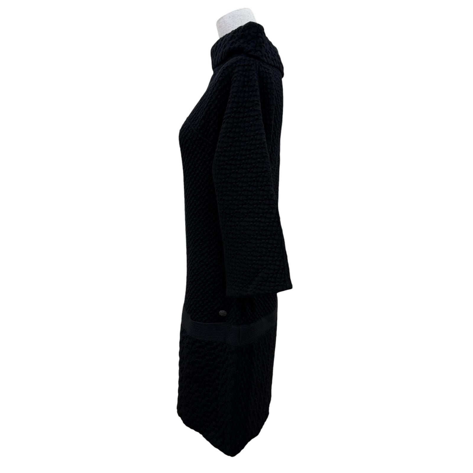Chanel Wool Here Button Boat Neck Knit Long Sleeve Dress Black 36 — view 3