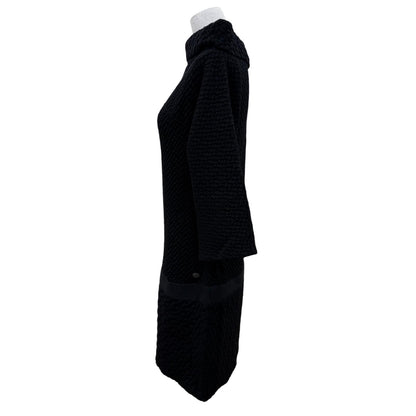 Chanel Wool Here Button Boat Neck Knit Long Sleeve Dress Black 36 — view 3